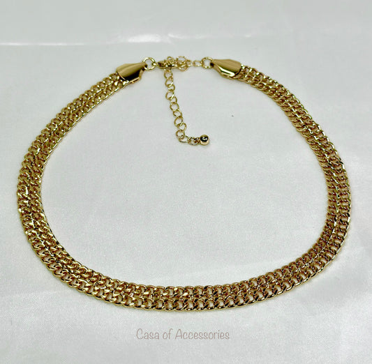 Gold Interlocked Double Chain Necklace