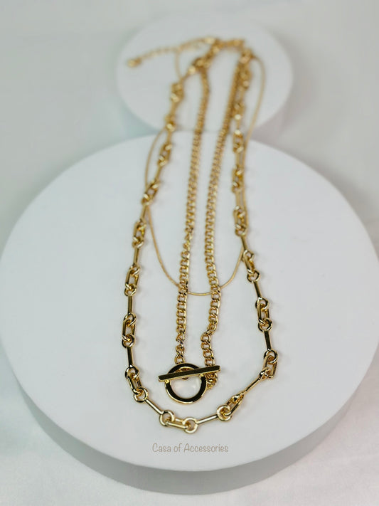 Gold T-Bar - 3 Layer Necklace