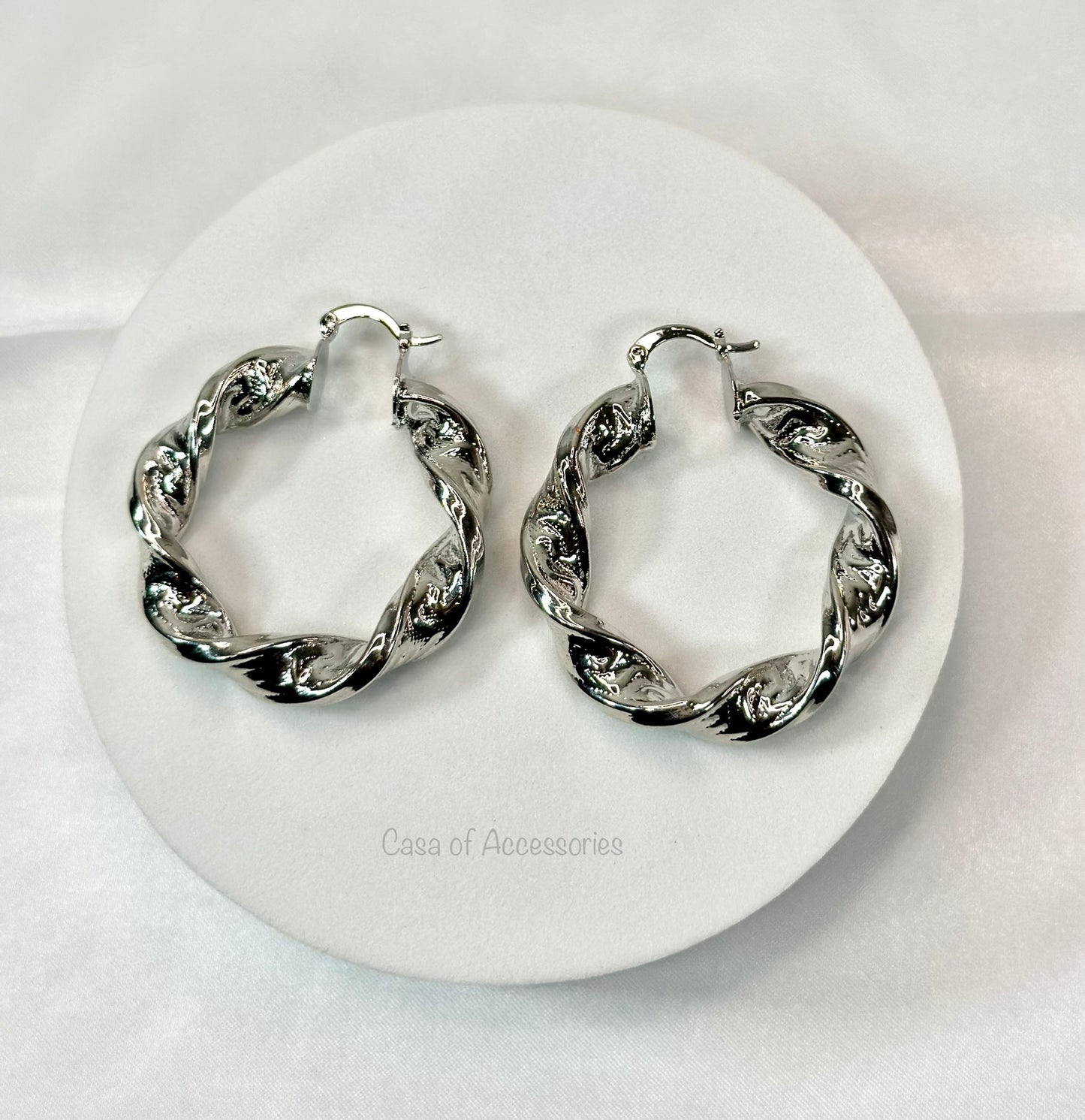 Stunning Silver Hoop Earrings- Twist detail