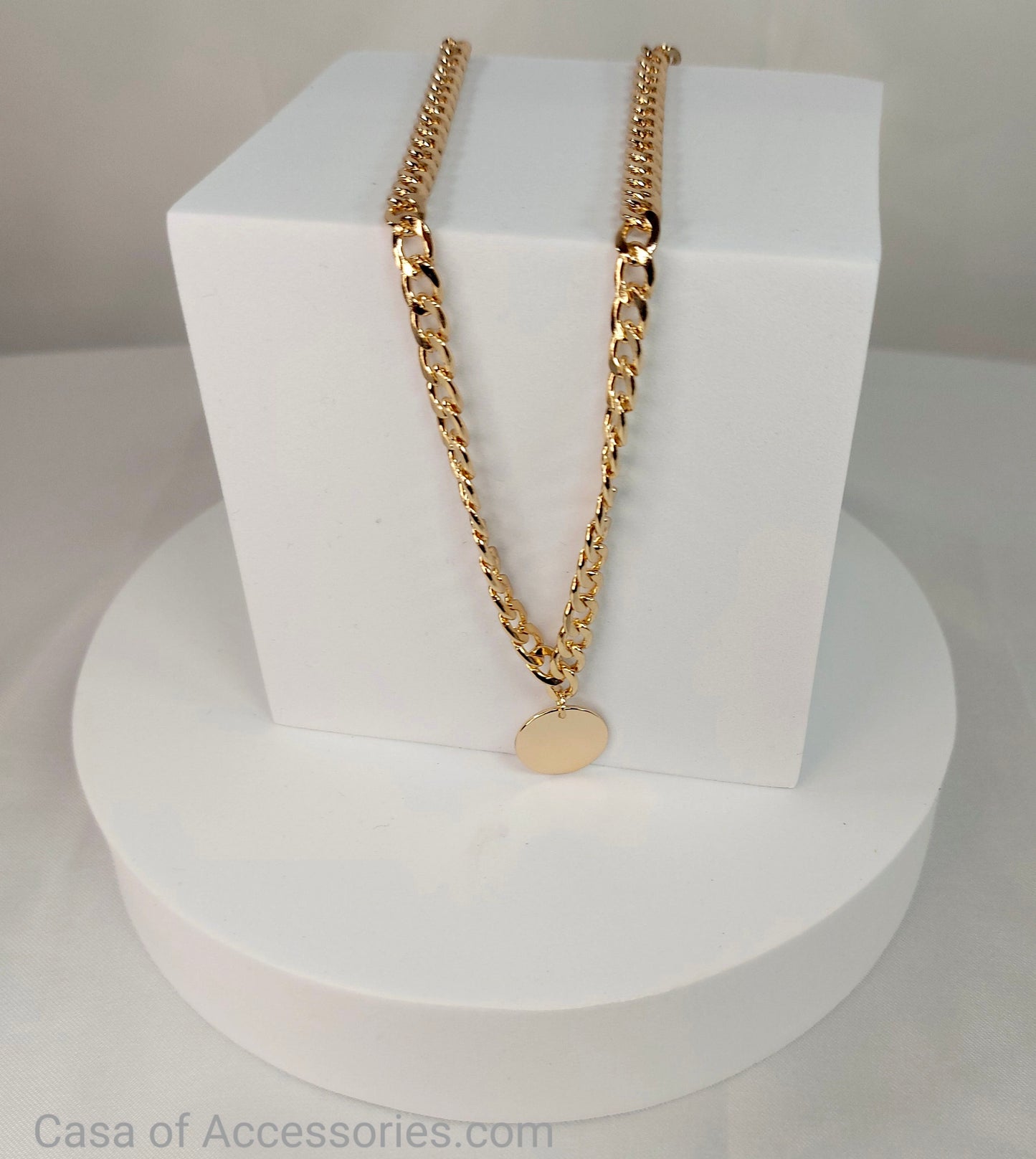 Gold Chunky Chain Necklace with Coin Pendant