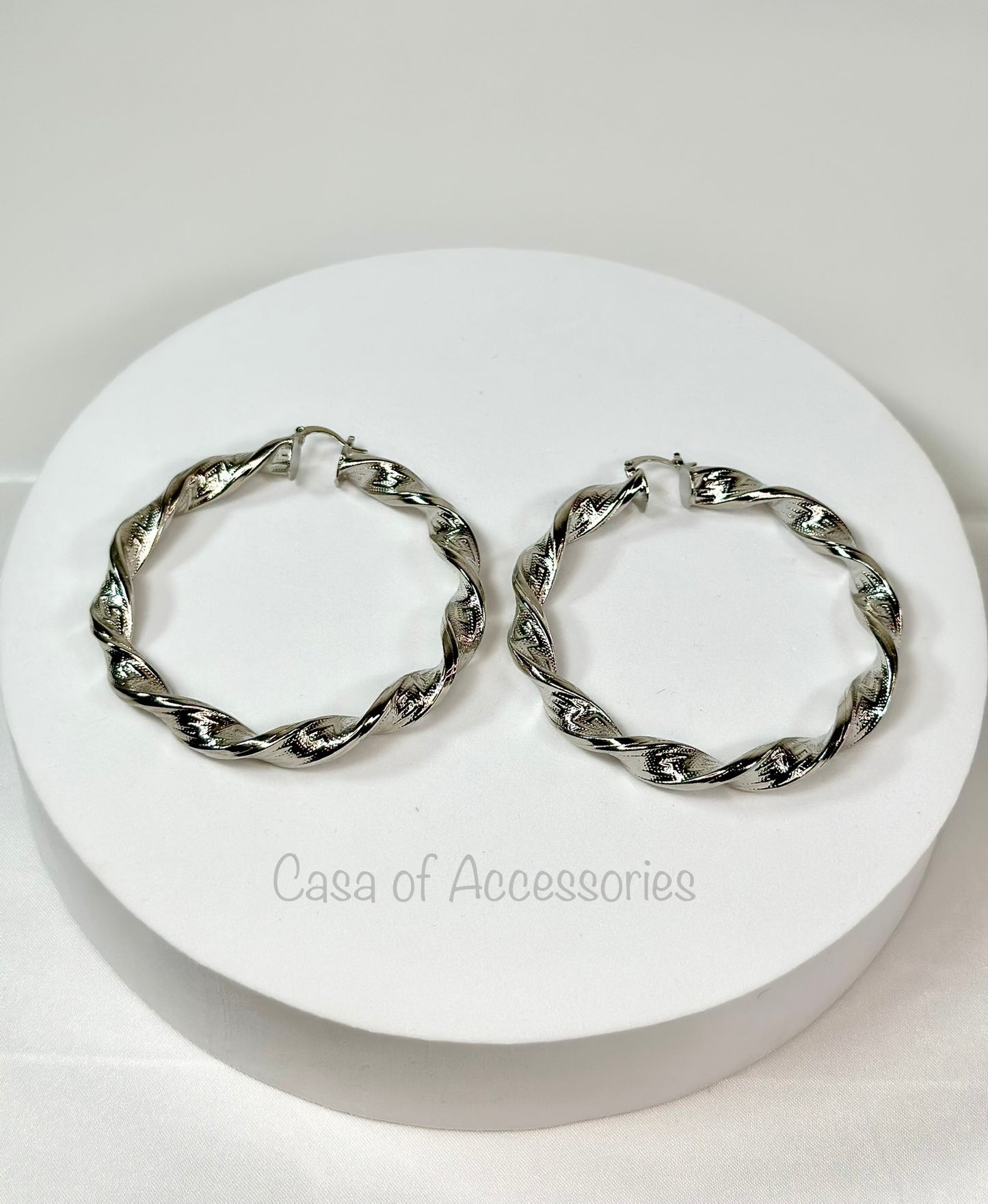 Stunning Silver Twisted Hoop Earrings